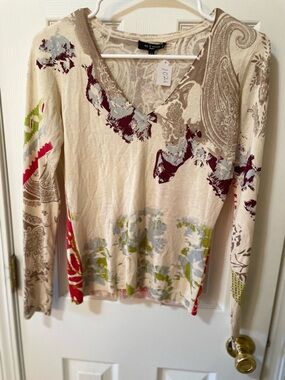 Etro Milano Size 42 Silk Cashmere Blend Top Paisley Floral Italy